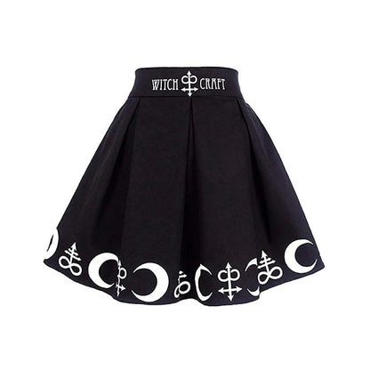 Goth Skirts Women 2022 Gothic Punk Pleated Mini Skirt Rock Girls Witchcraft Moon Magic Spell Symbols Skirt jupe юбка