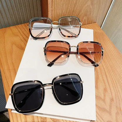 VWKTUUN Square Sunglasses Women 2021 Alloy Frame Oversized Women's Sunglasses Luxury Big Glasses UV400 Gradient Lens Sunglass