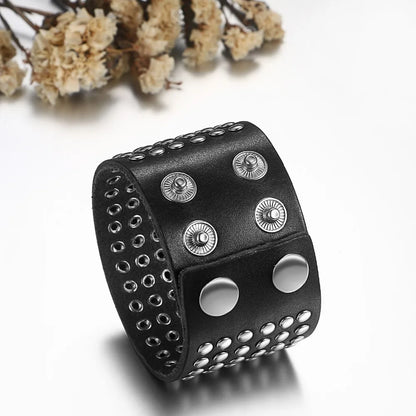 BONISKISS 2020 Fashion Stud Spikes Rivet Adjustable Leather Wristband Bangle Cuff Bracelet Wide Cuff Punk style Cool Men Jewelry
