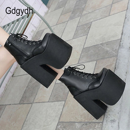 Gdgydh Height 17cm Chunky Heel Platform Ankle Boots Punk Cosplay Thick Sole Goth Boots