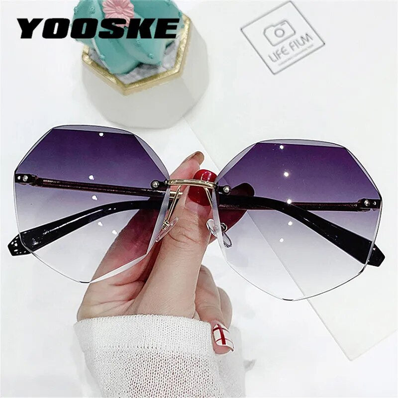 YOOSKE Rimless Women's Sunglasses Fashion Gradient Lenses Sun glasses Lady Vintage Alloy Legs Classic Designer Shades UV400