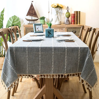 Solid Decorative Linen Tablecloth With Tassel Waterproof Thicken Rectangular Wedding Dining Table Cover Tea Table Cloth