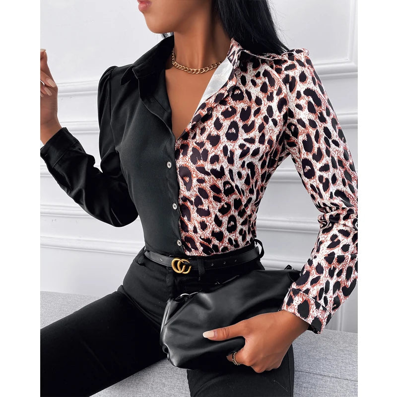 2024 Women Fashion Shirt Lady Long Sleeve Blouse Turn-down CollarButton Design Print  Casual Shirts