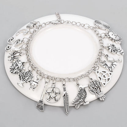 Plated Silver color Charm Bracelet sun moon staranimals wild natural bracelets Witch Wicca Acorn Greenman Various Jewelry gift