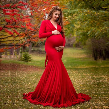 Spring Elegant Maternity Dresses For Photo Shoot Pregnant Women Dress Long Sleeve V-Neck Pregnancy Photography Shower Dress