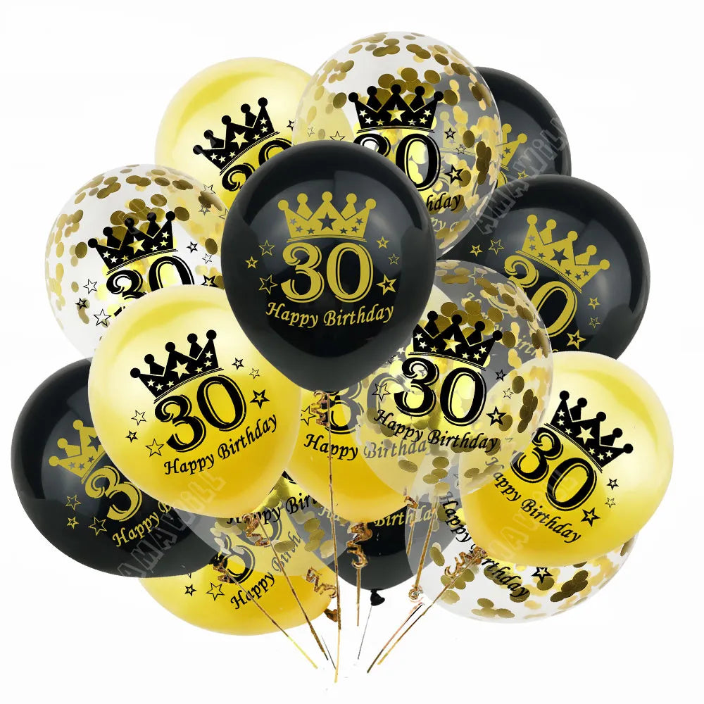 15pcs Latex Happy Birthday Balloon 12 Inch Confetti Balloons 30 40 50 60 70 Years Old Anniversary Wedding Birthday Party Decor