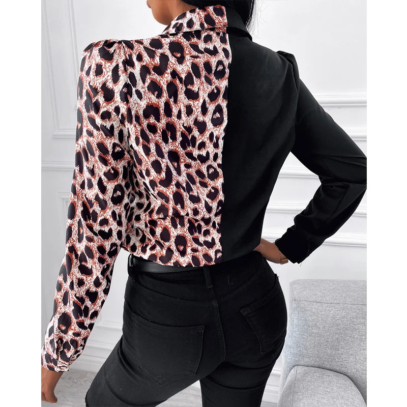 2024 Women Fashion Shirt Lady Long Sleeve Blouse Turn-down CollarButton Design Print  Casual Shirts