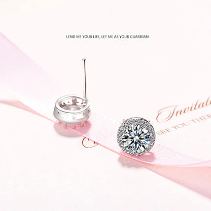 New Fashion Exquisite AAA Zircon 10MM Round Stud Earrings 925 Sterling Silver Wedding Crystal Ear Stud For Women Jewelry Gift