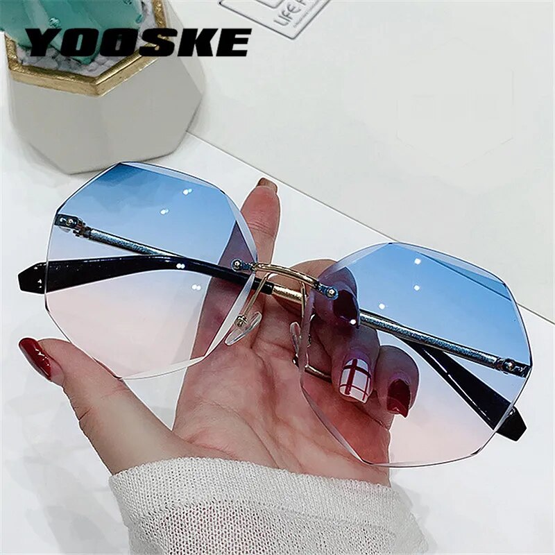 YOOSKE Rimless Women's Sunglasses Fashion Gradient Lenses Sun glasses Lady Vintage Alloy Legs Classic Designer Shades UV400