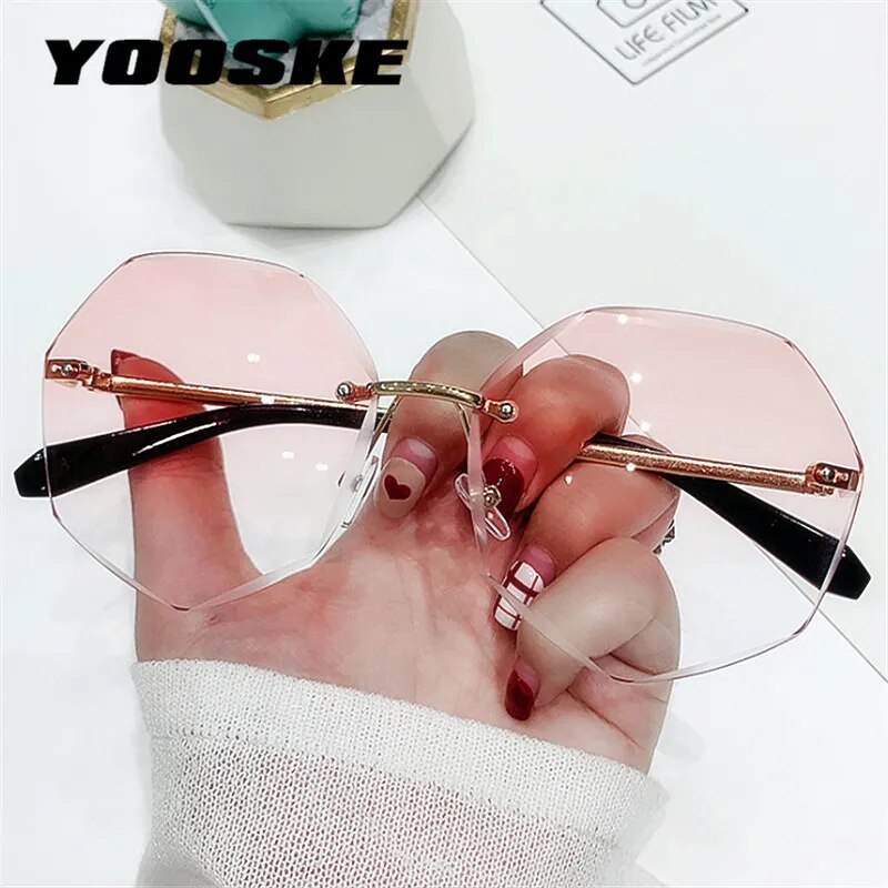 YOOSKE Rimless Women's Sunglasses Fashion Gradient Lenses Sun glasses Lady Vintage Alloy Legs Classic Designer Shades UV400