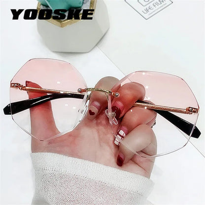 YOOSKE Rimless Women's Sunglasses Fashion Gradient Lenses Sun glasses Lady Vintage Alloy Legs Classic Designer Shades UV400