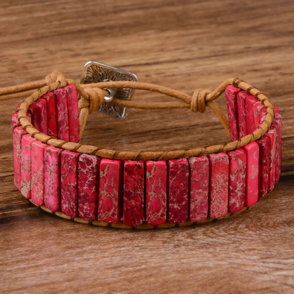 Chanfar Hot Sale Style Multicolor Natural Stone Gem Leather Tibetan Gypsy Beaded Adjustable Bracelets For Men Women