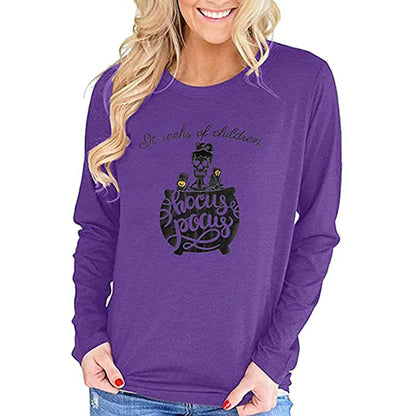 EtherealBe womens Halloween shirt long sleeve in purple with Hocus Pocus graphic design