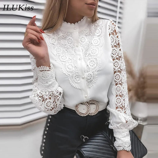 Fall White Shirts For Women 2023 Summer Fashion Vintage Long Sleeve Blouse Elegant Blouses Or Tops For Woman Casual Lace Top