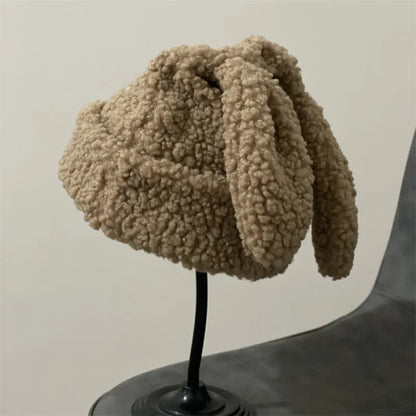 Draping Rabbit Ears Cashmere Hat Women Autumn and Winter Knitted Wool hat Winter Thicken Warm Korean Version of Japanese hat