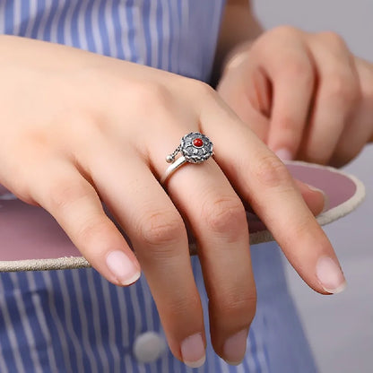 Vintage Spinner Rings Jewelry For Women Finger Ring women's Rings Trend Rotatable Lotus Anti Stress Buddhism Ring Anillos Mujer