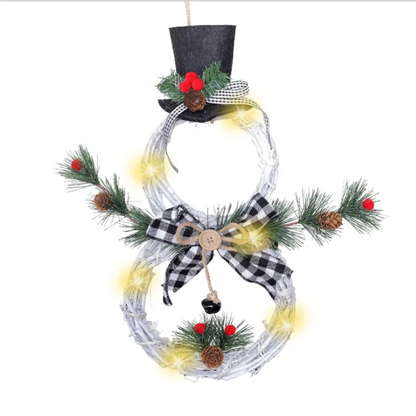 Christmas Lighted Snowman Wreath Garland Door Lamp Decoration Artificial Home Window Wall Background Door Hanging Ornaments