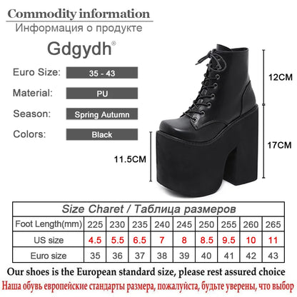 Gdgydh Height 17cm Chunky Heel Platform Ankle Boots Punk Cosplay Thick Sole Goth Boots