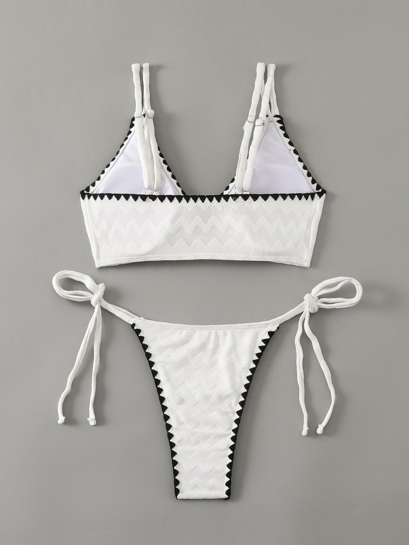 Swimwear White 2 Piece Strapless Swimsuit for Women Sexy Bandeau Backless Bikini Set Lace-up Patchwork Bathing Suit 2025 New