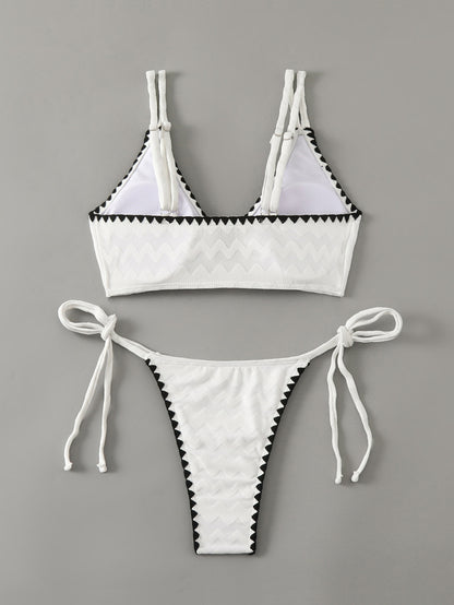 Swimwear White 2 Piece Strapless Swimsuit for Women Sexy Bandeau Backless Bikini Set Lace-up Patchwork Bathing Suit 2025 New
