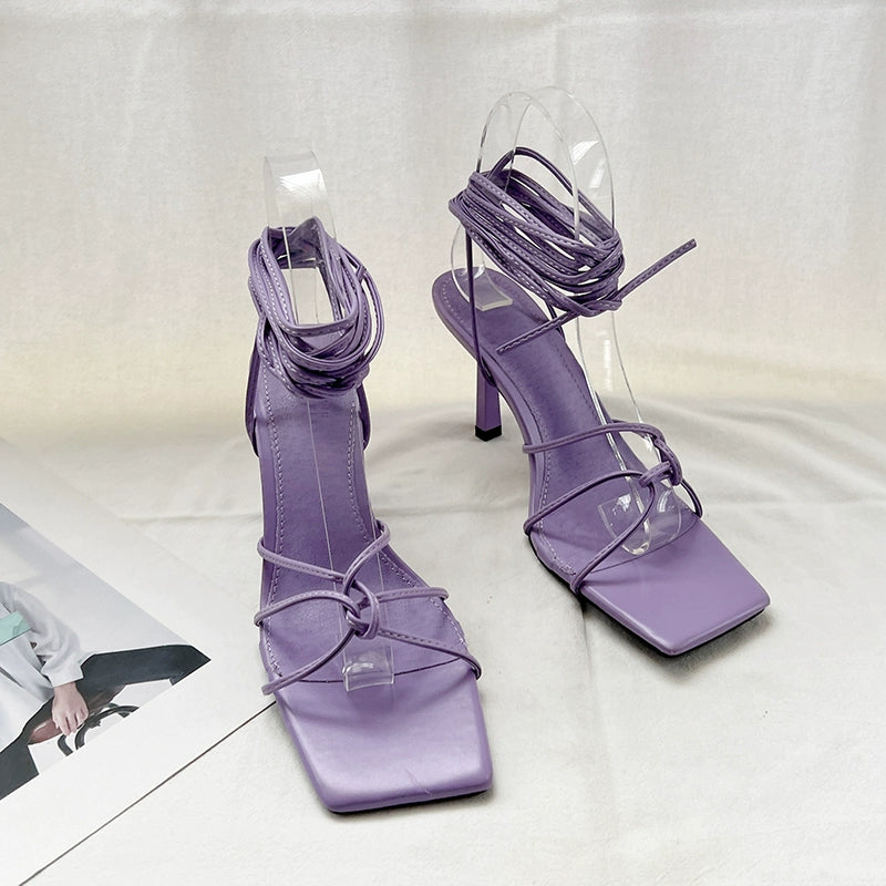 Cross Laced Square Toe Stilettos