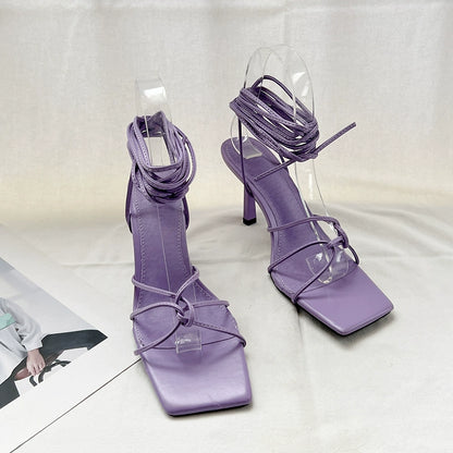 Cross Laced Square Toe Stilettos
