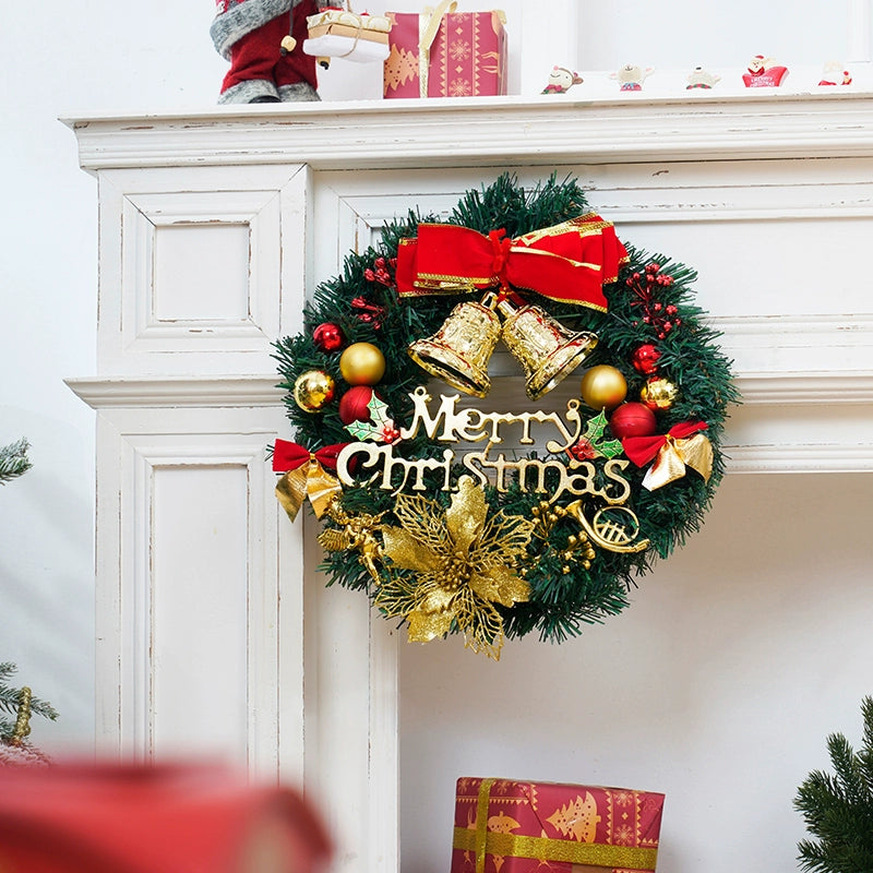 Christmas Decoration New Year Garland Door Hanging Ornaments Wreath Rattan Home Christmas Tree Pendant Bell Scene Layout
