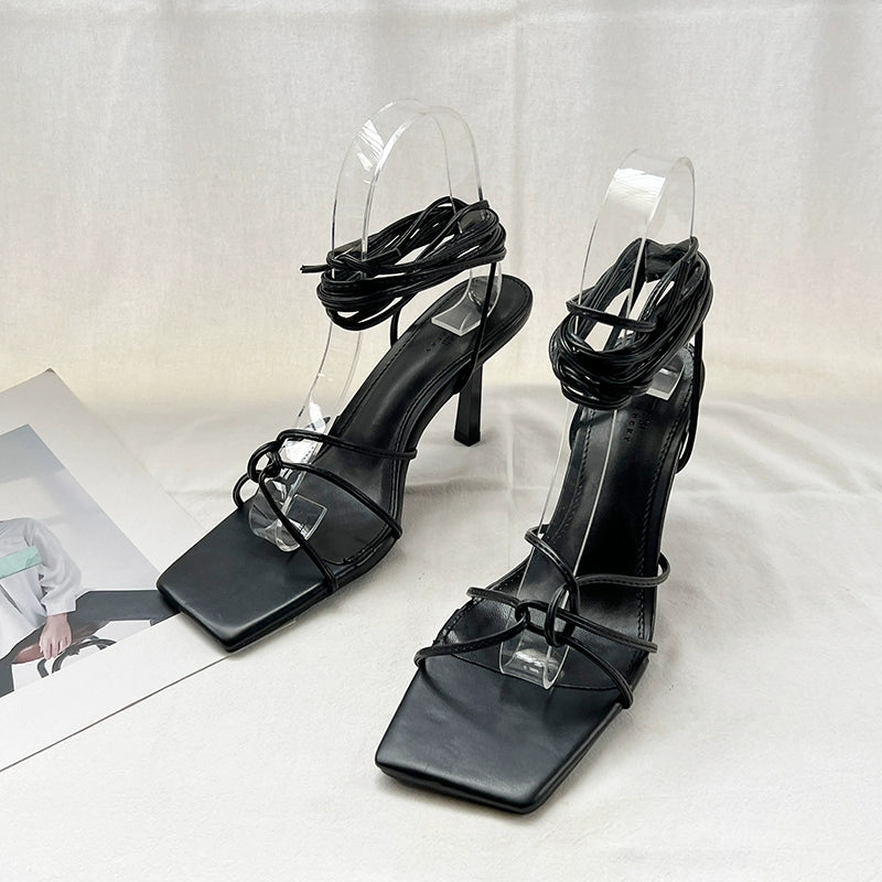 Cross Laced Square Toe Stilettos