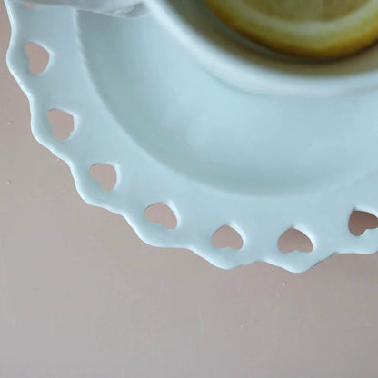 Classical European Heart-Shaped Hollow Retro Tall Feet White Coffee / Tea Cup Set