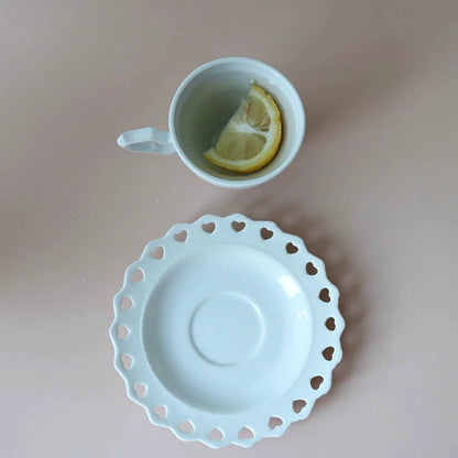 Classical European Heart-Shaped Hollow Retro Tall Feet White Coffee / Tea Cup Set