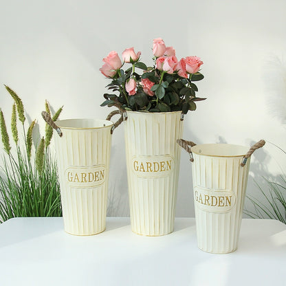 Retro Nostalgic White Flower Buckets for Home Decoration -  Flower Arranging Decor