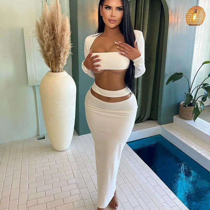 Fashion Midriff Top with Matching Skirt