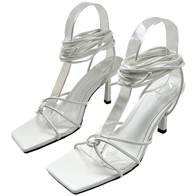 Cross Laced Square Toe Stilettos
