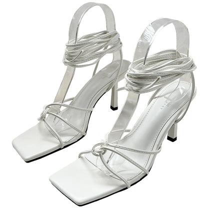 Cross Laced Square Toe Stilettos