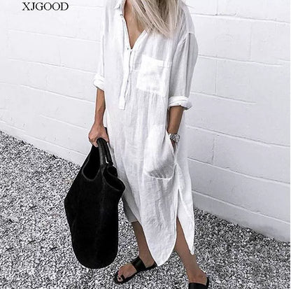 Women's V-neck Solid Color Slim Dress Women's V Neck Pure Color Slit Dress