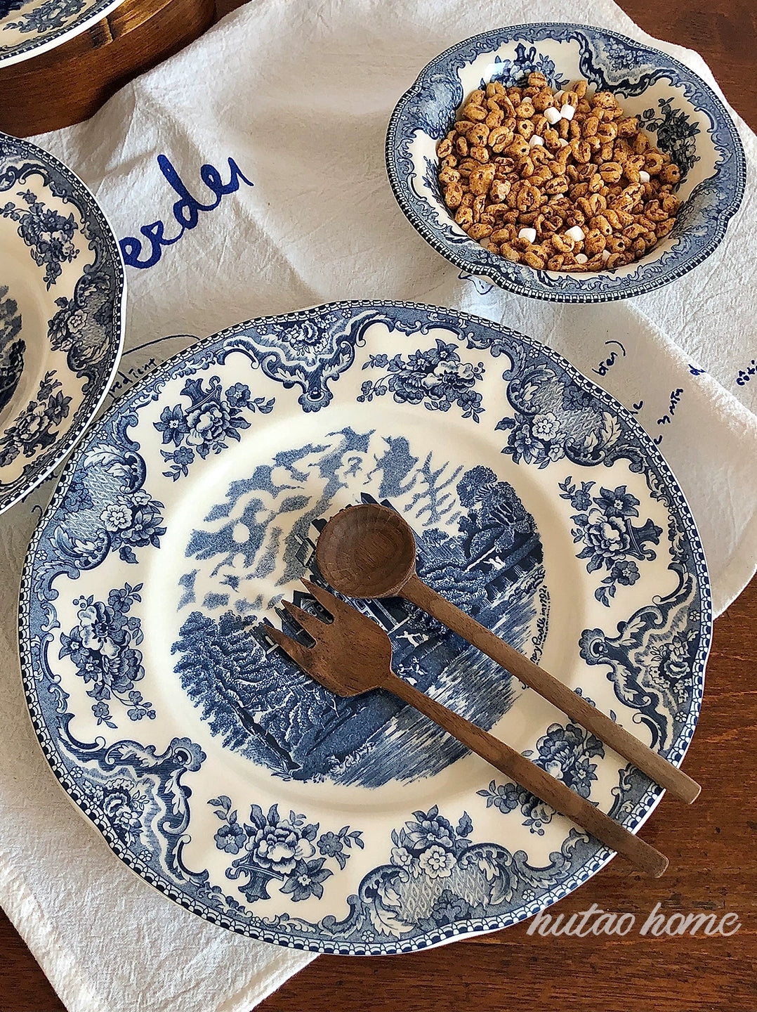 INS Style British Retro Blue Color Plate Breakfast Plate Dessert Plate Salad Bowl Italian Pasta Dish Soup Bowl Steak Plate
