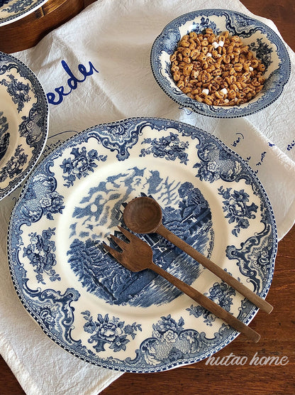 INS Style British Retro Blue Color Plate Breakfast Plate Dessert Plate Salad Bowl Italian Pasta Dish Soup Bowl Steak Plate