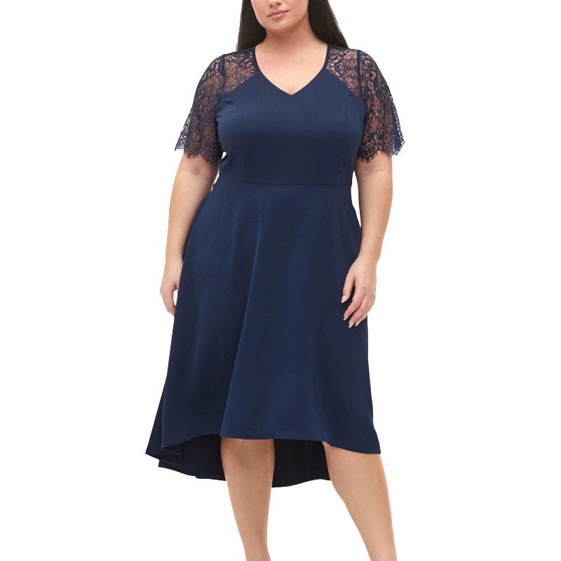 Lace Stitching Midi Trailing Dress Evening Gown