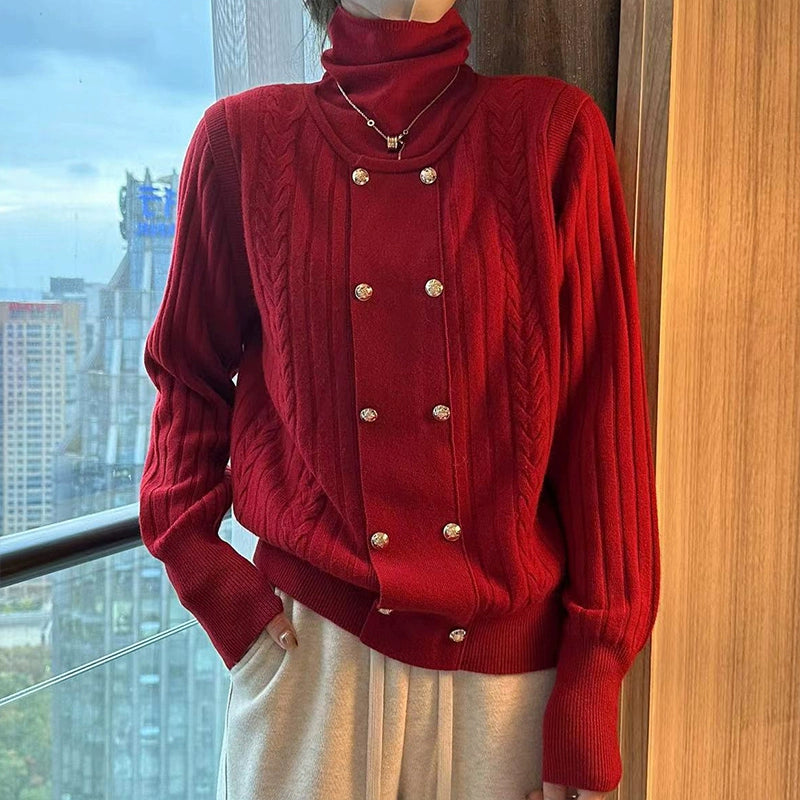 Best Selling Red Turtleneck Niche Inner Wear Fake Two-Piece Christmas