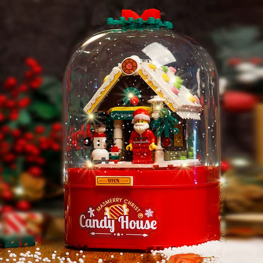 The Christmas Cottage Building Blocks Snow Eight Music Box Assemble Toy Children DIY Handmade Christmas Gift.