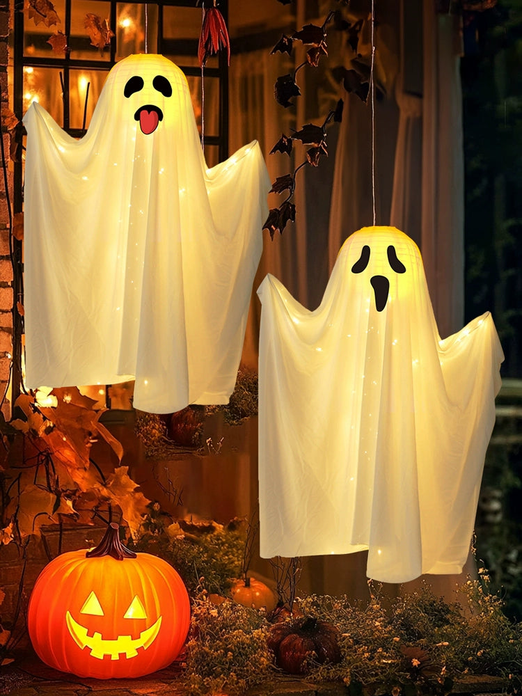 EtherealBe Halloween ghost pumpkin lamp with glowing ghost decorations and a carved pumpkin