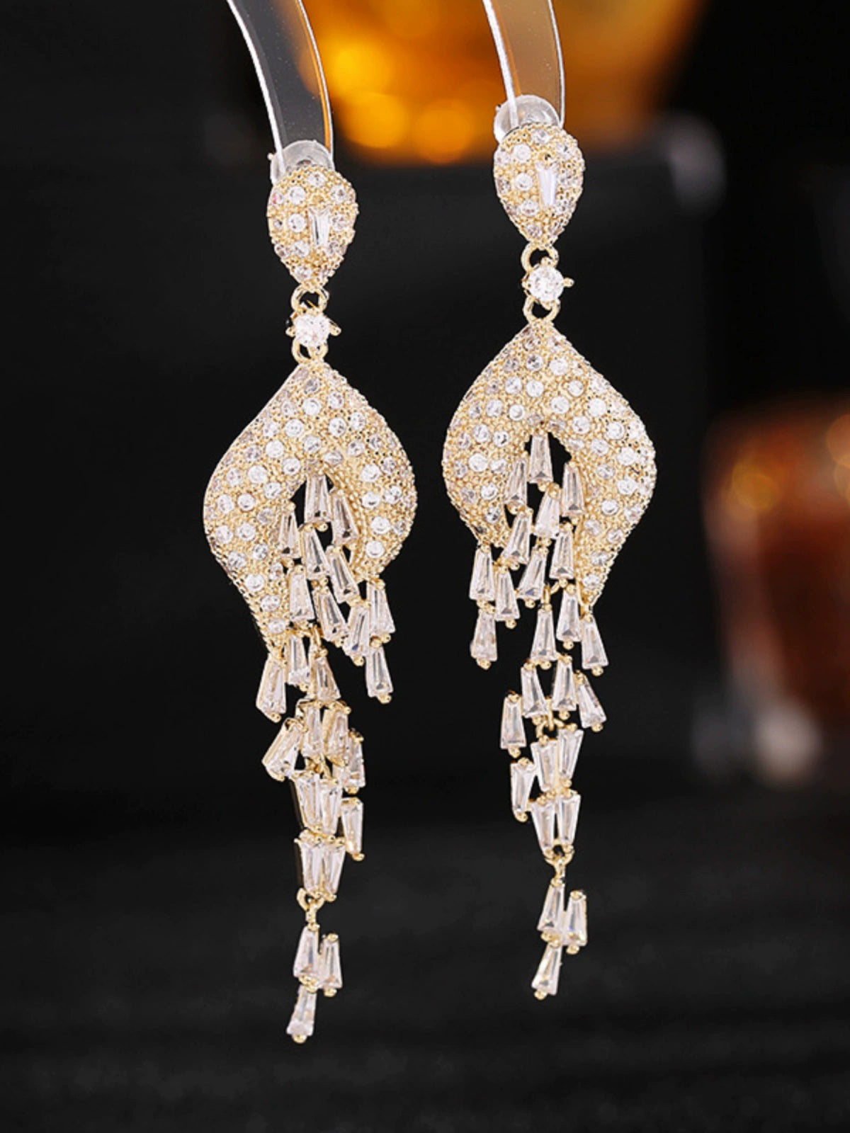 Sterling Silver Inlaid Zircon Long Banquet Earrings