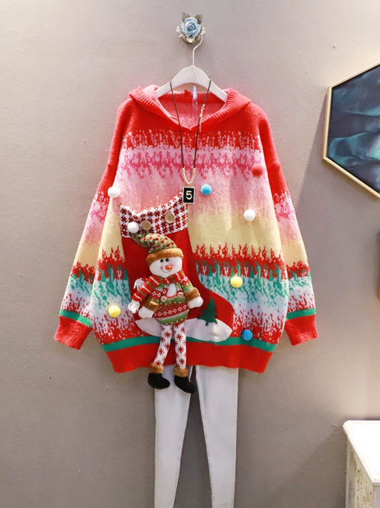 Hooded Loose Fashion Elegant Cute Knitting Christmas