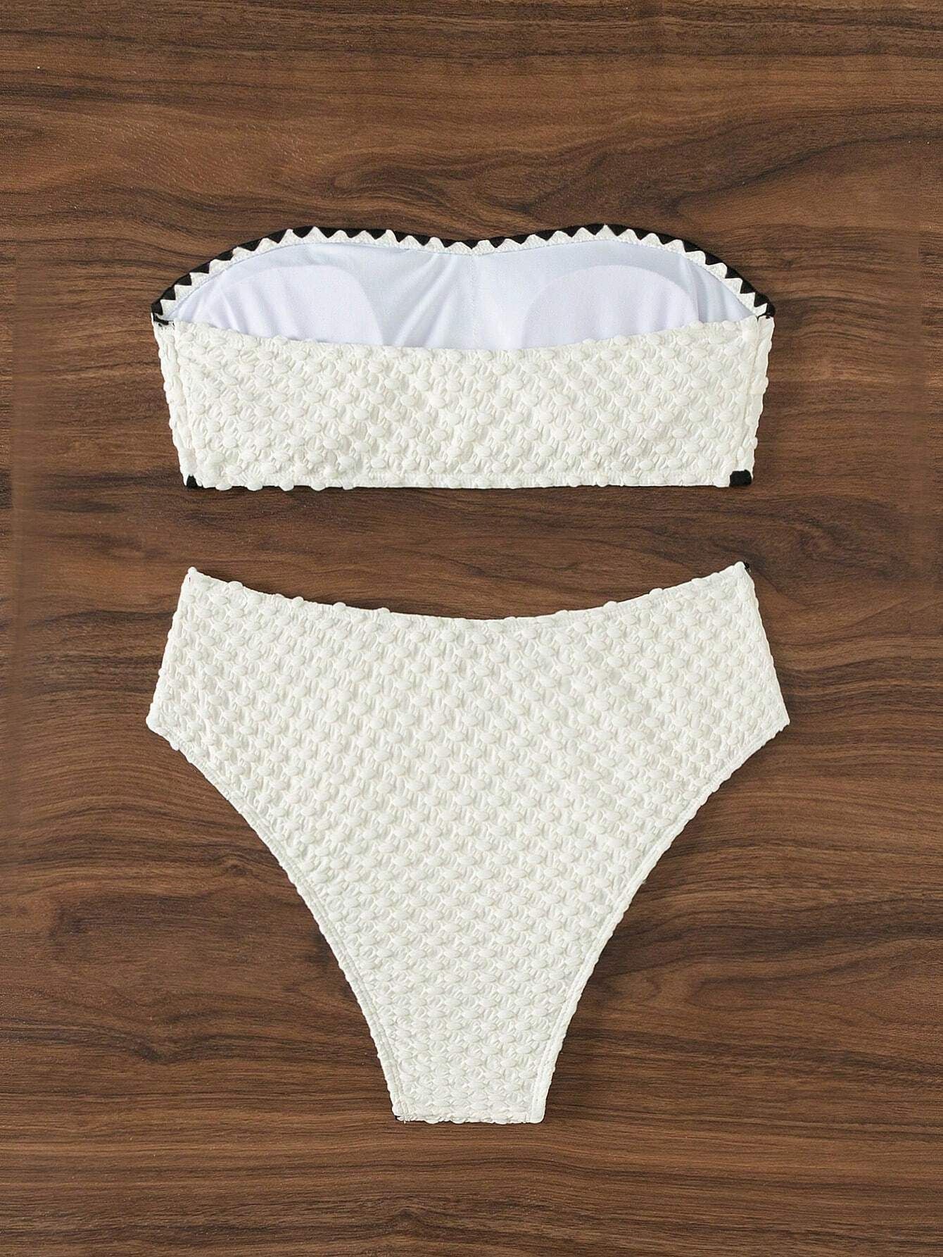 Swimwear White 2 Piece Strapless Swimsuit for Women Sexy Bandeau Backless Bikini Set Lace-up Patchwork Bathing Suit 2025 New