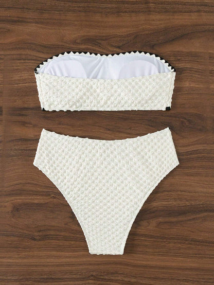 Swimwear White 2 Piece Strapless Swimsuit for Women Sexy Bandeau Backless Bikini Set Lace-up Patchwork Bathing Suit 2025 New