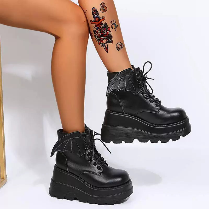 Dark Wings Wedge Short Boots plus Size Martin Boots Women Platform Boots Martin Boots
