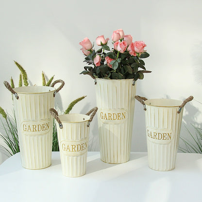 Retro Nostalgic White Flower Buckets for Home Decoration -  Flower Arranging Decor