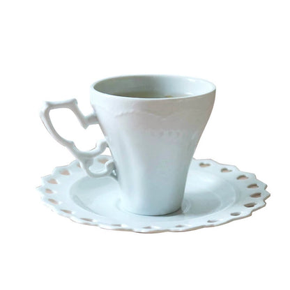 Classical European Heart-Shaped Hollow Retro Tall Feet White Coffee / Tea Cup Set