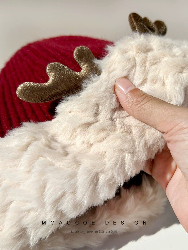 Cute Wool Hat Women's Elk Horn New Year Ins Christmas