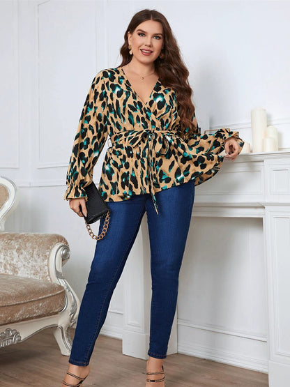 Plus Size Leopard Print Print Top plus Size Women Shirts Tops Fitted Waist Figure Flattering Shirt Women